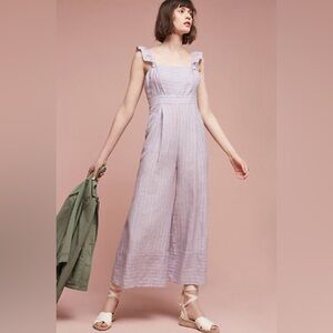 ANTHROPOLOGIE Nantucket Ruffled Linen Jumpsuit Striped Size 4